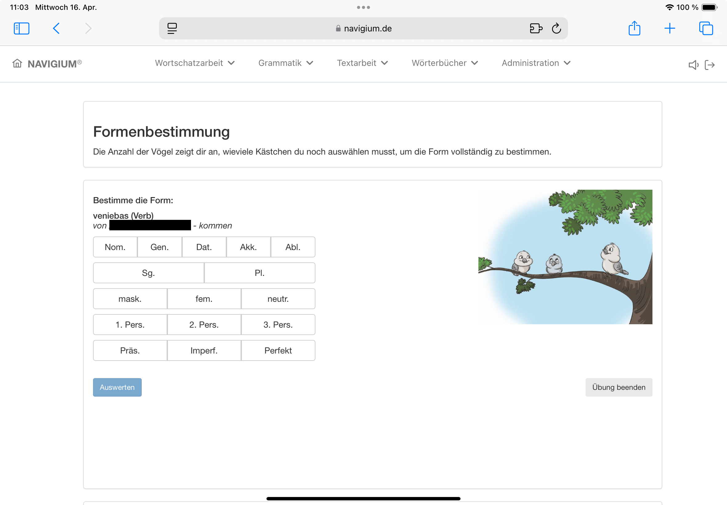 Grammatiktrainer-Formenbestimmung